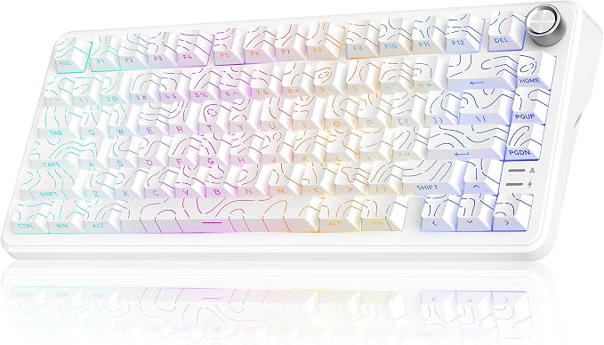 RedThunder K75 Wireless Mechanical Keyboard, CNC Knob, Tri-Mode BT5.0/2.4GHz/USB-C Hot Swappable Custom, Pre-lubed Linear Coconut Switches, Gasket Structure, RGB Gaming Keyboard, White Contour Lines by RedThunder