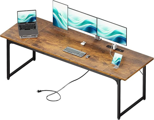 Coleshome 79 Inch Computer Desk with Power Outlet | Extra-long workspace • Supports multi-monitor setups • Stable steel frame • Spacious legroom • Home office & gaming by Coleshome