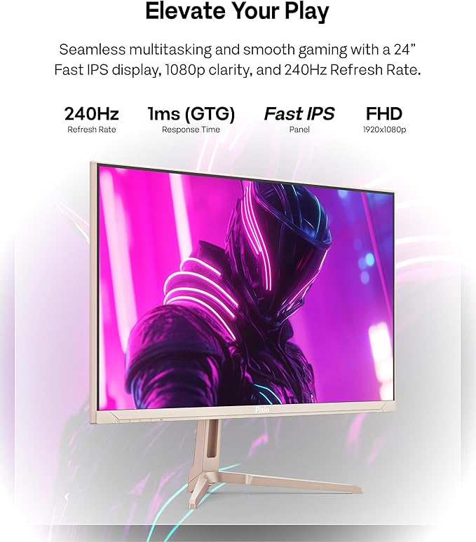 Pixio PX249 Wave Pink Rose Gold 24 inch 240Hz Refresh Rate FHD 1080p Resolution Fast IPS Panel 1ms GTG Response Time Built-in Speakers Gaming Monitor with Adaptive Sync - Image 2