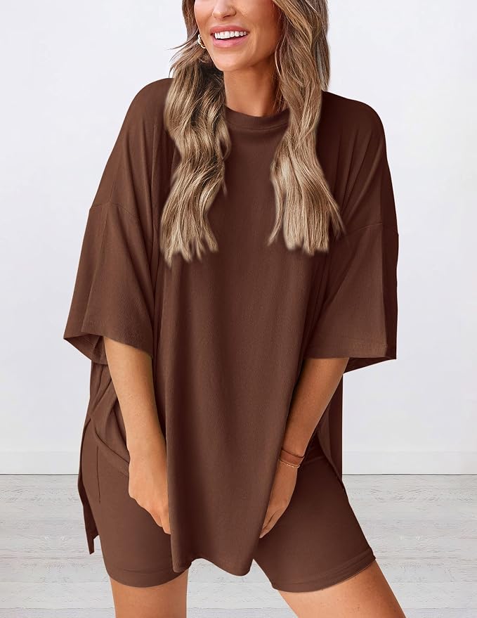 PRETTYGARDEN Women 2 Piece Lounge Set 2026 Summer Casual Oversized Shirts Biker Shorts Matching Airport Travel Outfit Clothes - Image 3