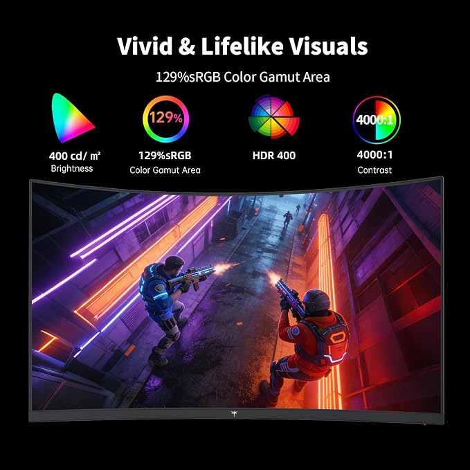 KTC H27S5C 27 Inch Curved Gaming Monitor, 1440P QHD 144Hz Monitor, HDR 400 | 2560x1440 120Hz Curve Monitors, 1500R HVA Panel, Adaptive Sync, 400nits, 129%sRGB, HDMI DP, Eye Care VESA 100x100 Mount - Image 3