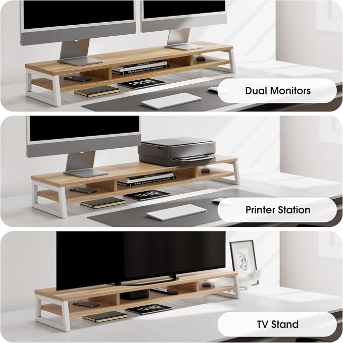 Fenge Dual Monitor Stand for Desk, 42.5in Large Monitor Riser for 2 Monitors, 2 Tier Computer Office Desk Top Shelf, Desktop Storage Stand for Laptop, PC, Computer, Printer - Image 6