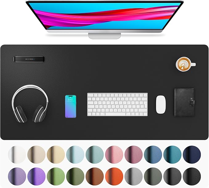 Aothia Leather Desk Pad Protector, Mouse Pad, Office Desk Mat, Non-Slip PU Leather Desk Blotter, Laptop Desk Pad, Waterproof Desk Writing Pad for Office and Home (Black,36" x 17") by AothiaSimpleNaturalUnique