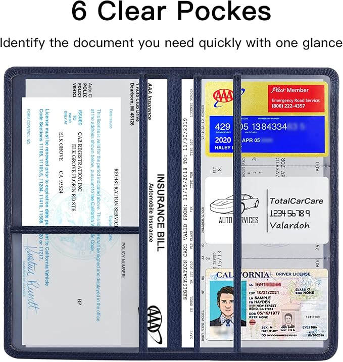 Valardoh Premium Car Registration and Insurance Card Holder, Car Document Holder for Cards, Driver License & other Essential Documents (Deep Blue) - Image 3