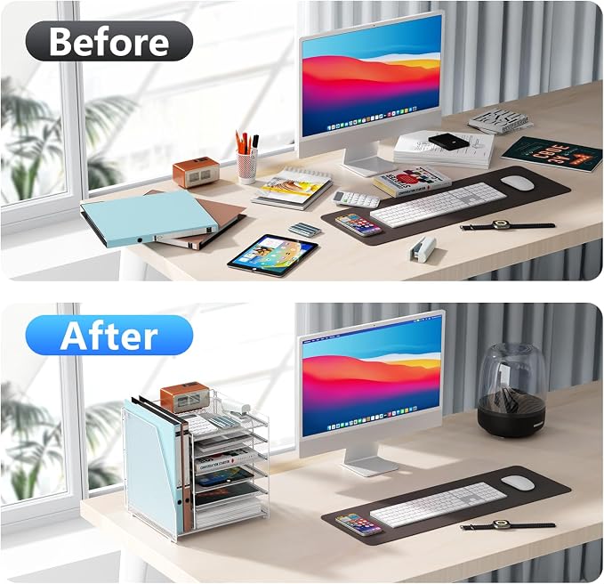 gianotter 6-Tier Paper Organizer With Magazine Holder, Desk Organizers and Accessories, Desk Accessories & Workspace Organizers, File Organizer for Office Supplies Storag (White, 6-Tier) - Image 2