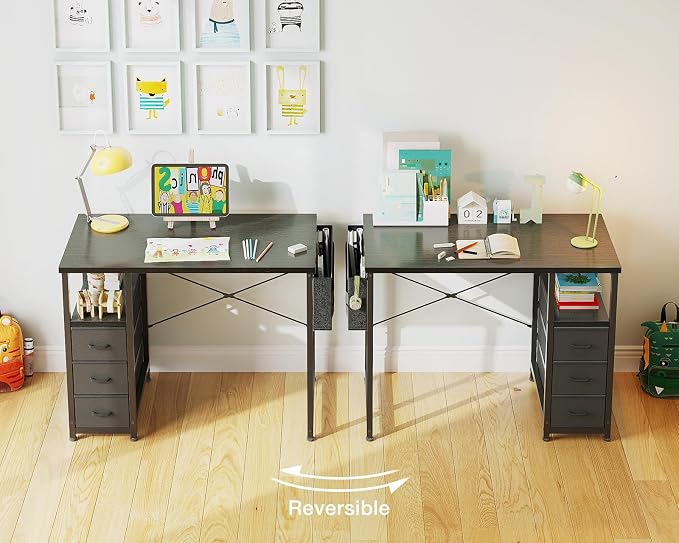 AODK 32 Inch Small Computer Desk with Fabric Drawers, Black | Mini Desk with Storage Shelf & Bag, Kids Study Desk for Bedroom, Home Office Desk for Small Space - Image 6