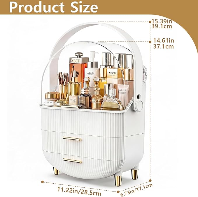 NestOrganix Makeup Organizer Skincare Organizers With Drawers | Cosmetic Display Cases with Transparent Cover, Skincare Organizers for Bathroom Countertop, Bedroom Vanity Desk, White - Image 2