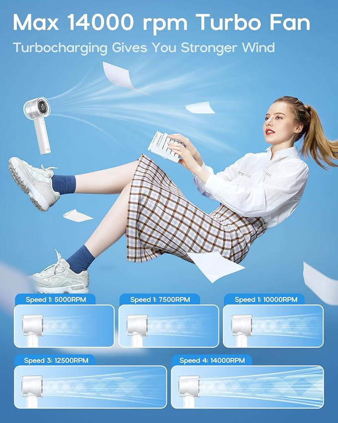 EasyAcc Handheld Turbo Fan, 5 Gear Wind, Battery Operated, Up to 19 Working Hours, 3 IN 1 Hand Fan with Air Turbo Tech Cooling Fan for Outdoor Activities, Travel, Working - Image 3
