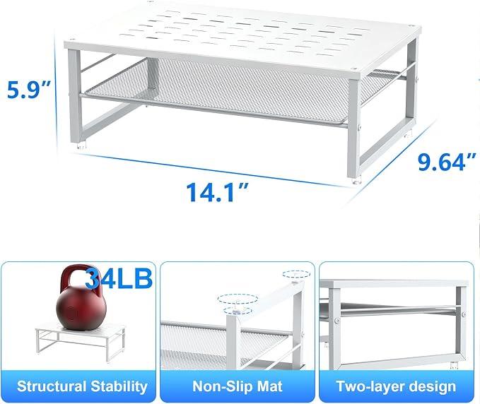 gianotter 2-Tier Metal Monitor Stand Riser, Desk Accessories & Workspace Desk Organizers, Office Desk Storage Organizer for Office Supplies (White) - Image 5