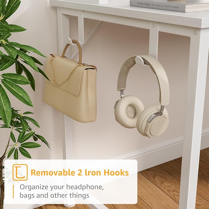 DLisiting White Computer Desk with Hutch & Drawers - 47 Inch Modern Study Writing Office Desk with 3 Storage Drawers and Power Outlets for Bedroom Home Office - Image 8