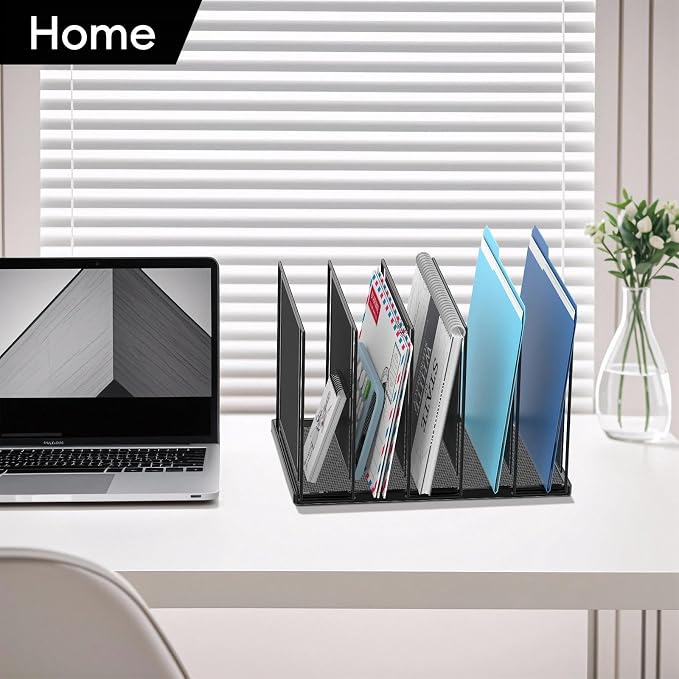 File Organizer for Desk, 5-Section Vertical File Sorter, Paper Holder Organizer Standing Metal File Folder for Office Home Classroom, Black - Image 8