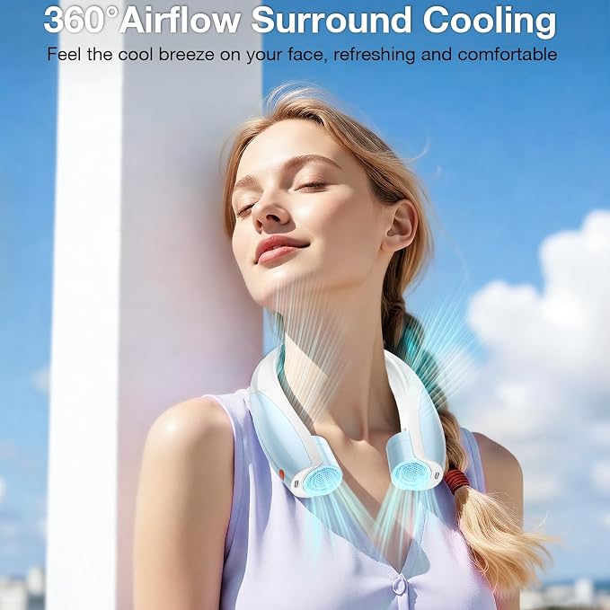 Portable Neck Fan, 6 Speeds Rechargeable Personal Fan with AI Chips, Hands-Free 360° Faster Cooling Wearable Fan, Ultra Quiet for Home, Office, Travel, Indoor, Outdoor - Sky Blue - Image 2