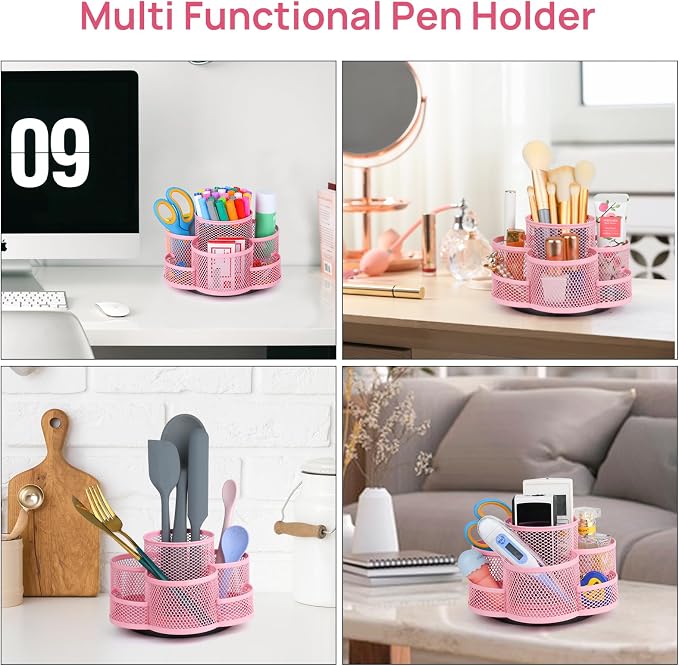 Topwey Pink Pen Holder for Desk, Rotating Pencil Holder, Cup Holder for Desk Office, Pen Organizer - Image 3