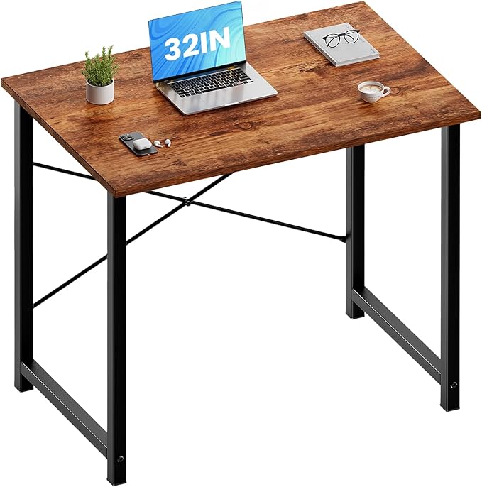 OLIXIS Small Computer Desk, Writing Desk, Home Office, 32 Inch | Study Table, X-Shaped Metal Frame, Scratch-Resistant Tabletop, Bedroom Spaces Setup, Rust by OLIXIS