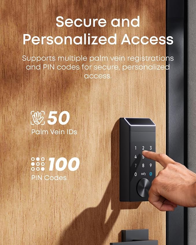 eufy Security Smart Lock FamiLock E34 with Palm Vein Recognition, Keyless Entry Door Lock for Front Door, Wi-Fi Keypad Deadbolt, ANSI/BHMA Grade 1, Auto Lock, IP65 Waterproof, No Monthly Fee - Image 9