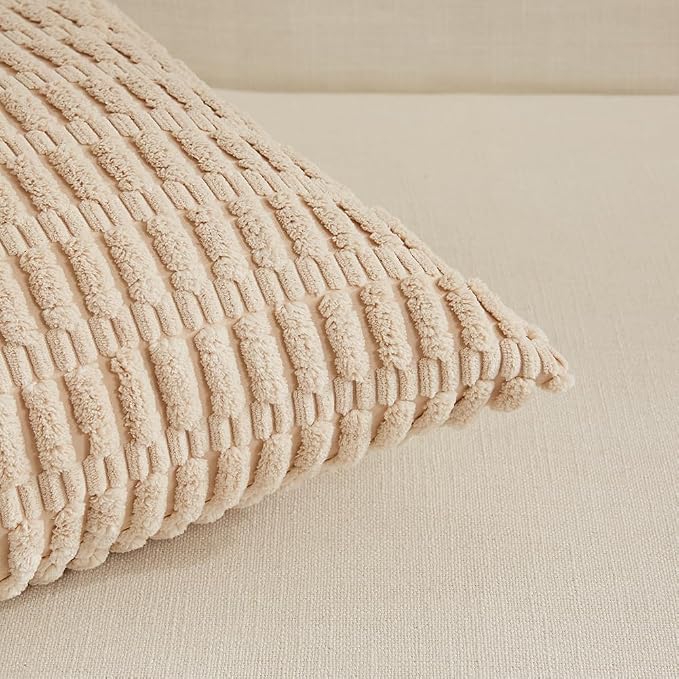 Fancy Homi 4 Packs Decorative Throw Pillow Covers for Living Room Couch Bed, Modern Farmhouse Boho Home Décor Accent Cushion Case, 24" x 24", Neutral - Image 4
