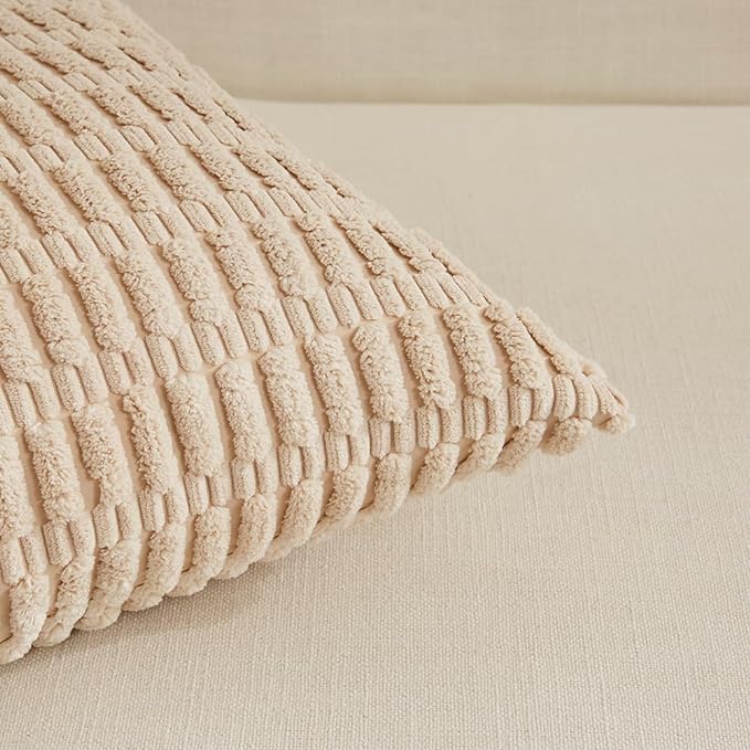 Fancy Homi 4 Packs Neutral Long Lumbar Decorative Throw Pillow Covers 12x24 Inch for Living Room Couch Bed, Boho Home Decor, Soft Striped Corduroy Rectangle Accent Beige Cushion Case 30x60 cm - Image 4