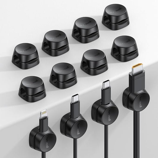 Lamicall 12 Pack Spring Cord Organizer Clips, Cable Management for Desk | Office Accessories, Dorm Room Bedroom Nightstand Adhesive Phone Charger Cord Holder Wire Keeper, Black by Lamicall