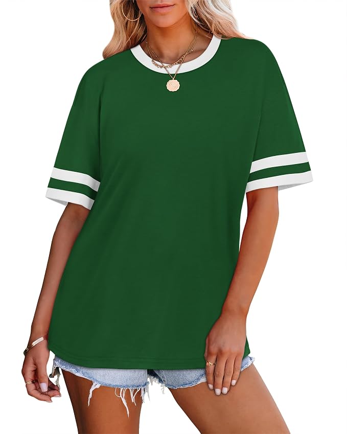 WIHOLL Womens T Shirts Loose Fit Short Sleeve Tees Crew Neck Color Block Summer Tops 2026 Fashion - Image 3