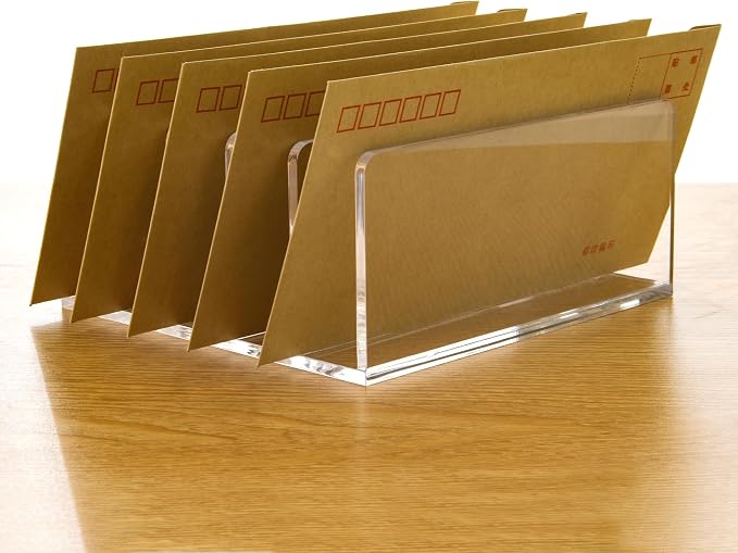 5 Compartments Clear Acrylic Mail Holder – Vertical Letter Sorter & Multifunction Desk Organizer for Bills, Documents, Notebooks – Modern Office/Home Envelope File Rack - Image 4