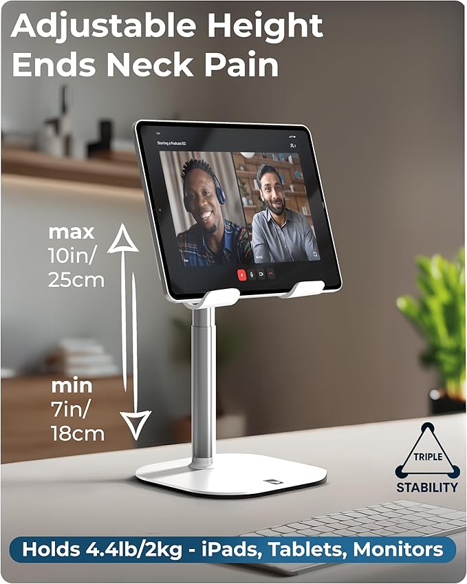 COOPER TabHolder, 7-10" Height Adjustable Tablet Stand, Premium iPad Stand for Desk, 270° Tilt iPad Holder, Kindle Holder, 15.6-17" Portable Monitor Support (White) - Image 2