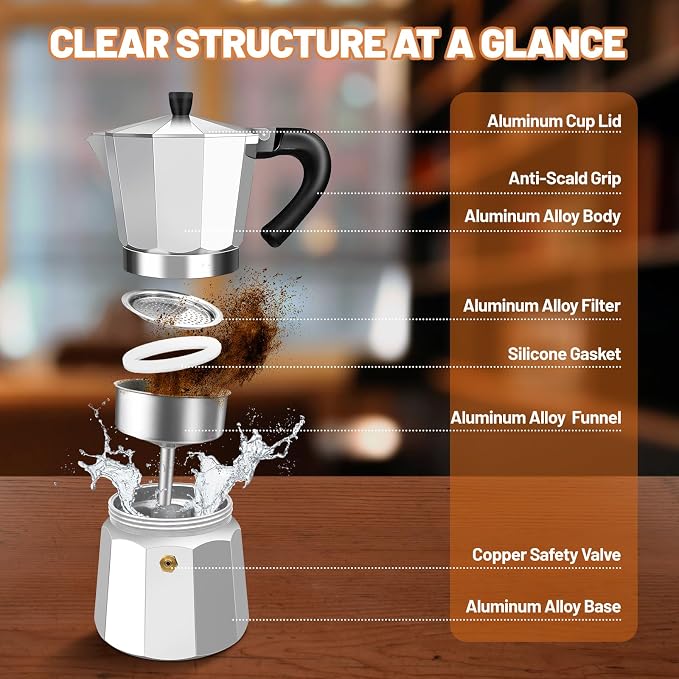 12 Cup Aluminum Espresso Stovetop Moka Pot Express Coffee Maker Percolator Italian Classic Mocha Coffee Machine for Italian and Cuban Cafe Brewing for Home & Camping 600ml 20oz - Image 3
