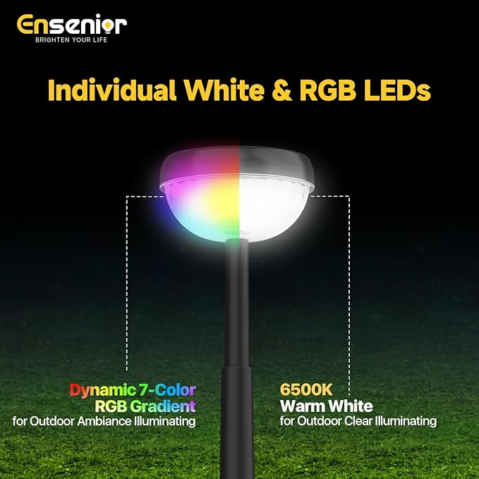 Ensenior Solar Pathway Lights IP65 Waterproof, RGB Color Changing & 3000K Warm White, 8-16Hr Runtime, Flower Pattern Garden Lights for Walkway Porch Yard - 6 Pack - Image 2