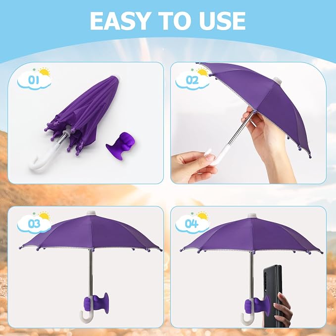 Phone Umbrella Stand, Sun Shade Mini Umbrella for Cell Phone with Adjustable Fist Style Suction Cup, Universal Anti-Glare Sun Visor for Outdoor - Image 3