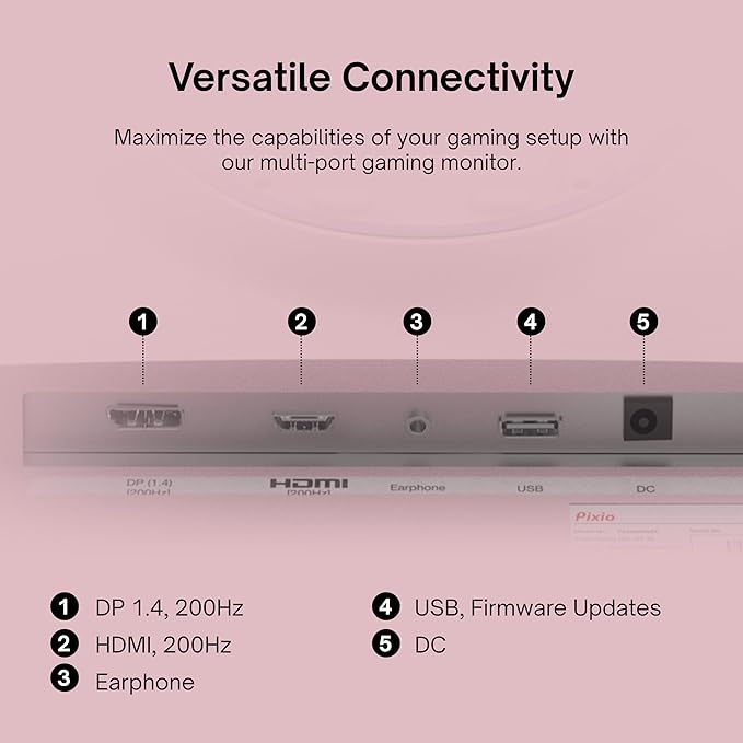 Pixio PX248 Wave Pink 24 inch 200Hz Refresh Rate FHD 1080p Resolution Fast IPS Panel 1ms GTG Response Time Built-in Speakers Gaming Monitor with Adaptive Sync - Image 5