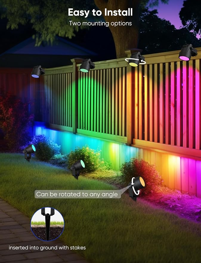 APPECK Landscape Lighting, RGBW Spotlights with APP Control,4 Pack | Color Changing Low Voltage ,IP65 Waterproof Outdoor Landscape Lights for Garden Yard Outside Decoration - Image 3