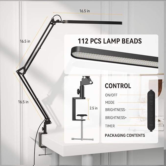 SKYLEO Desk Lamp for Home Office, Eye Comfortable LED Desk Light for Long Hours, Adjustable Swing Arm with Memory Function, Black - Image 3