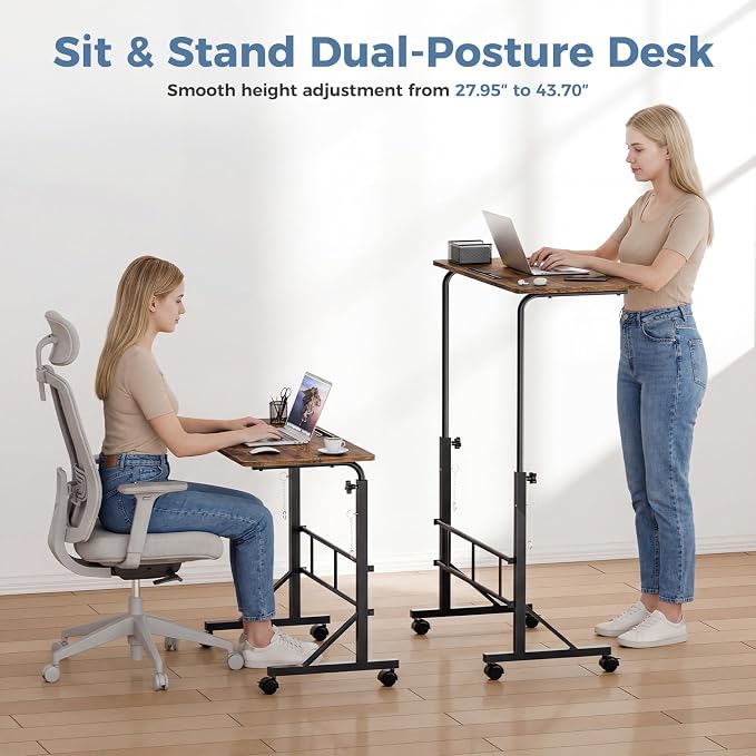 DUMOS 31.5" Walking Pad Desk, Laptop Desk, Home Office | Lockable Wheels, Adjustable Height, Portable Rolling Design, Treadmill Use, Stand Up Style, Rustic Brown - Image 3