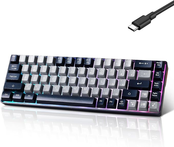 Guiheng Wired Portable 60% Mechanical Gaming Keyboard,RGB LED Backlit Compact 68 Keys Mini Wired Office Keyboard with Red Switch for Windows Laptop PC Mac -Grey and Black - Image 9