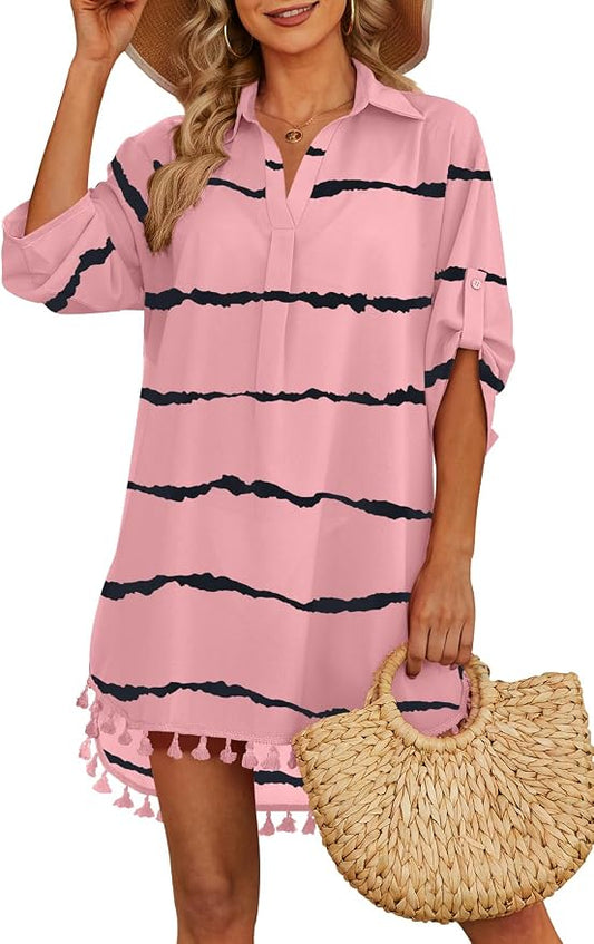 Yincro Women Swimsuit Cover Up Shirt 2026 Tassel Beach Bathing Suit for Swimwear Bikini Dress by YINCRO