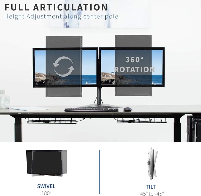 VIVO Dual 13 to 30 inch Monitor Free-Standing Mount, Fully Adjustable Desk Stand, Holds 2 Flat or Curved Display Screens, STAND-V102F - Image 4