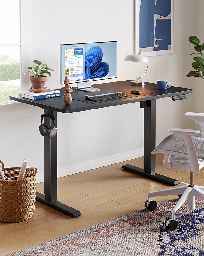 HUANUO Electric Standing Desk,47" x 28" Height Adjustable Desk, 4 Memory Height Settings, Sit to Stand Up Desk for Home Office, with Headphone Hook, Cable Manager, Black - Image 2