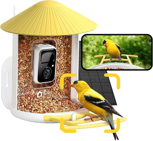 NETVUE by Birdfy Smart Bird Feeder with Camera – AI Identifies Birds Species 2MP Night Vision & App Alerts, 2.4Ghz Wi-Fi Connect IP65 Weatherproof Bird Camera-Gift for Backyard BirdWatchers, Yellow by NETVUE