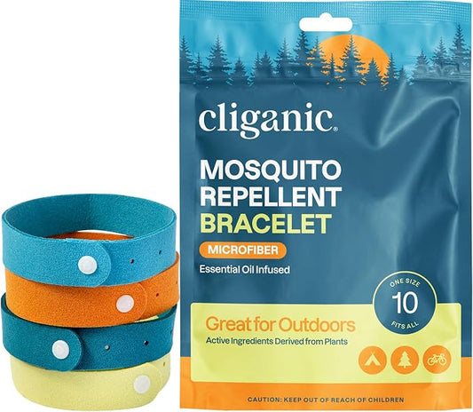 Cliganic Mosquito Repellent Microfiber Bracelets (10 Count) - for Adults and Kids, DEET Free Wristbands by Cliganic