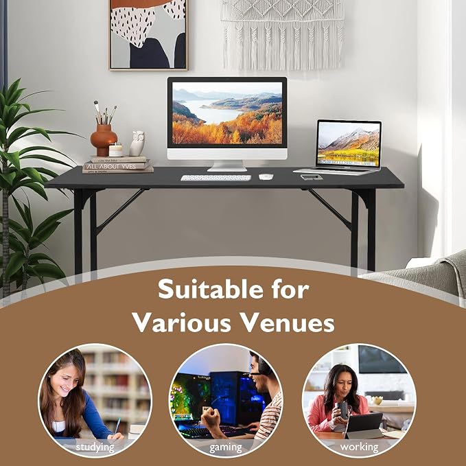 BestOffice | 32 Inch Computer Desk | Black | Sturdy Office Desk | Metal Frame, Adjustable Feet | Water-Resistant, Scratchproof Surface | Writing Table for Home Office or Study | Pack of 1 - Image 6