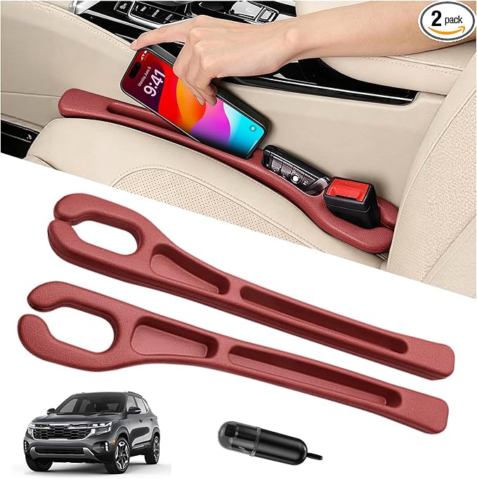 Car Seat Gap Filler Organizer 2Pcs,Car Accessories with Safety Hammer,2 in 1 No Drop Seat Guard with Storage Slot for Phone,Keys,Universal Interior Gap Filler for Cars SUV Truck,Red by Unknown