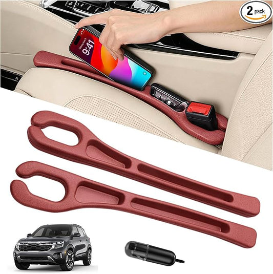 Car Seat Gap Filler Organizer 2Pcs,Car Accessories with Safety Hammer,2 in 1 No Drop Seat Guard with Storage Slot for Phone,Keys,Universal Interior Gap Filler for Cars SUV Truck,Red by Unknown