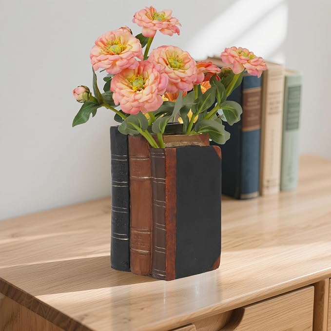 Guichifun Book Shaped Vase for Flowers - Resin Decorative Vase Classical Fake Books for Bookshelf Bedroom Office Home Décor Gifts for Book Lovers 5.5 * 4.5 * 7.5 Inch - Image 5