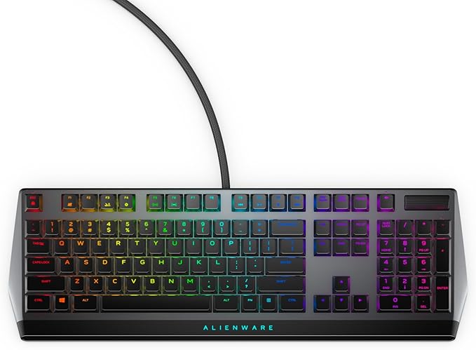Alienware Low-Profile RGB Gaming Keyboard AW510K, AlienFx Per Key RGB LED Color Backlighting, Media CONTROLS & USB Passthrough, Cherry MX Low Profile Red Switches | USB, Numeric Keypad, Adjustable Height, Media Hot Keys, Dark Side of the Moon, Gaming R... by Alienware
