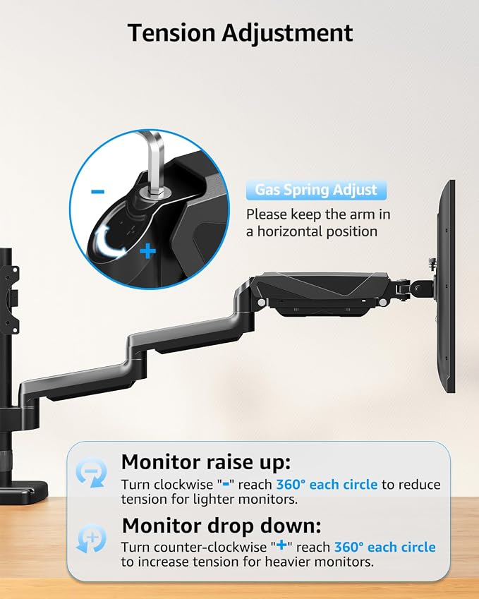 MOUNTUP Triple Monitor Mount, Triple Monitor Desk Mount for Max 27 inch Computer Screens, 3 Monitors Stand for Desk, Monitors Arm with Swivel, Tilt, Rotation, Each Arm Holds 4.4-19.8 lbs - Image 3