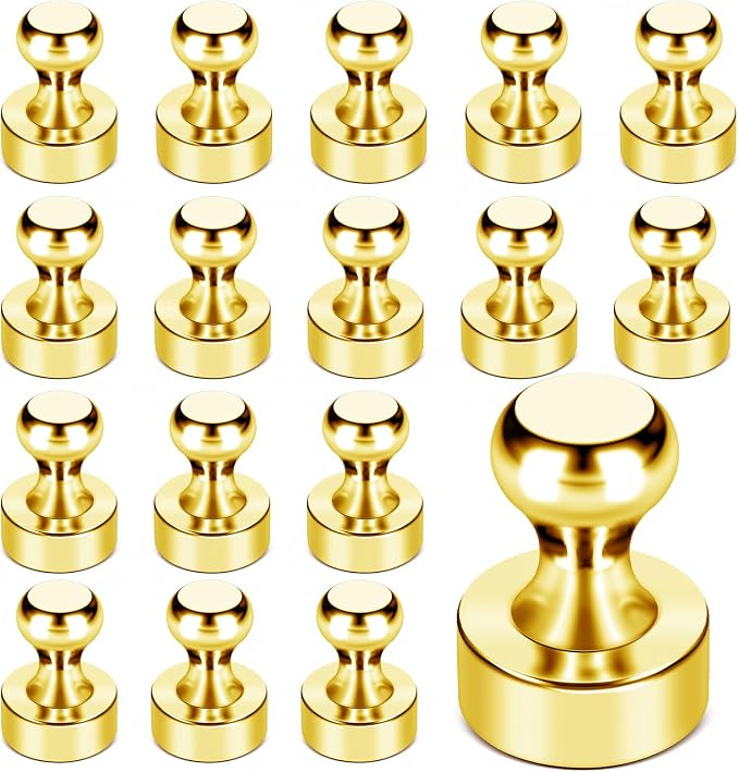LOVIMAG Fridge Magnets 18Pcs, Magnet for Refrigerator Whiteboard, Gold | Small Strong Neodymium Metal Cute Push Pin for Classroom, Kitchen, Accessories Decorative, Office, Calendar by LOVIMAG