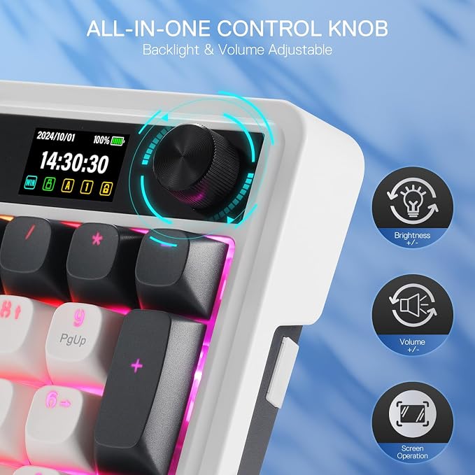 Redragon K719 PRO Wireless 95-Key Gasket Gaming Keyboard, TFT Screen & Knob | Easy-Control LED Info Display, 0-Delay Tri-Mode, Cushioned 5-Layer Noise Dampening for Creamy Thocky Sound, Practical 95 keys - Image 7