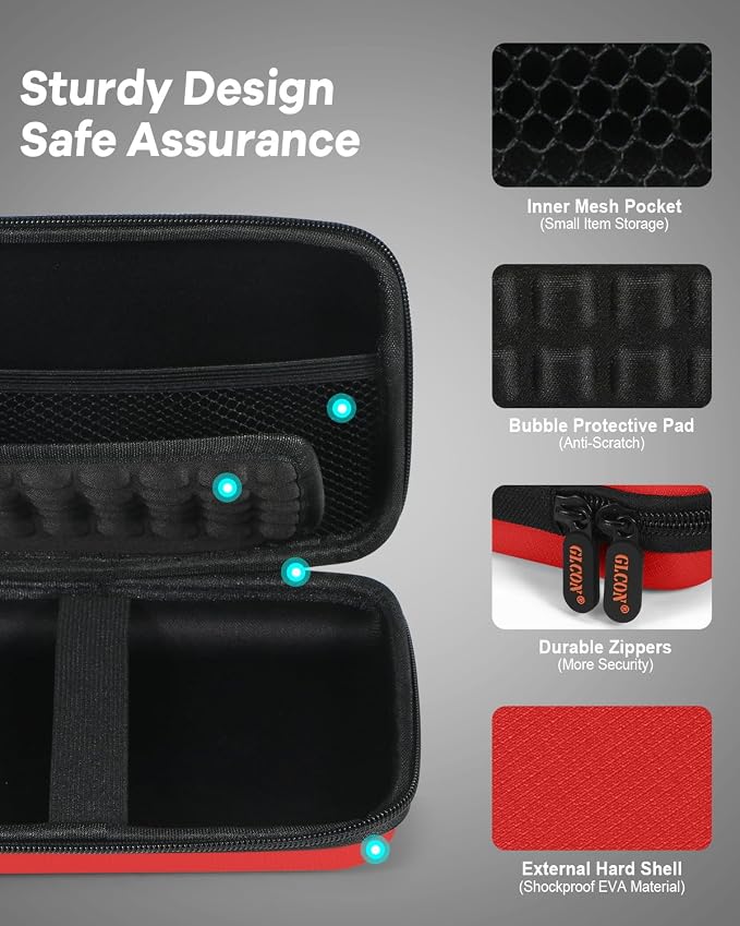 Pure-Red Shockproof Hard Shell Carrying Case for Portable External Hard Drive, Power Bank, Charger, Seagate Game Drive, Cell Phone, Electronic, Women Accessories - Large Storage Pouch Travel Bag - Image 5