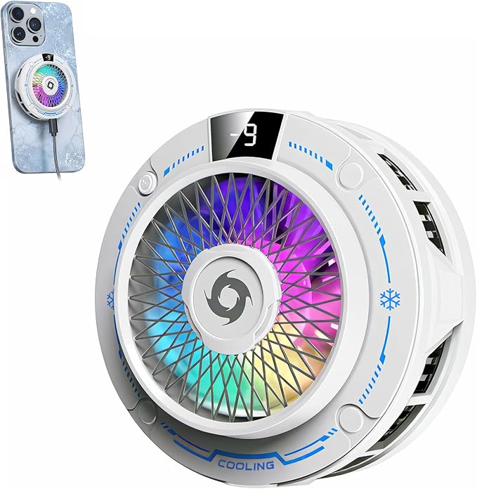 USB Phone Cooler White, Suction Airflow Design Hot Air Not Blowing Hands, Semiconductor Cooling Fan, Magnetic & Clip-On, Large Cooling Plate, 3 Gears, RGB Switchable for iPhone Android - White by CHONCHOW