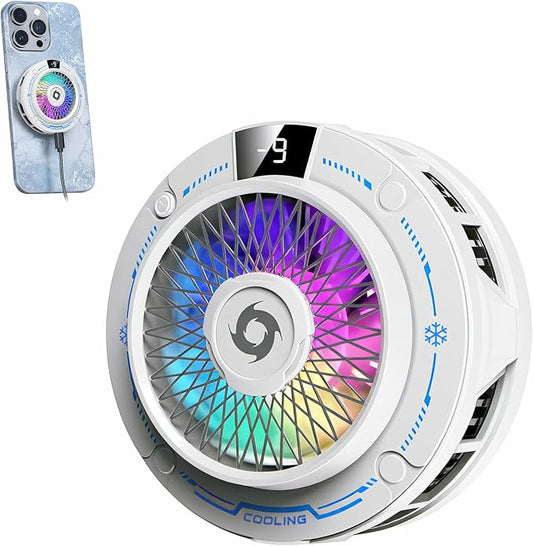 USB Phone Cooler White, Suction Airflow Design Hot Air Not Blowing Hands, Semiconductor Cooling Fan, Magnetic & Clip-On, Large Cooling Plate, 3 Gears, RGB Switchable for iPhone Android - White by CHONCHOW
