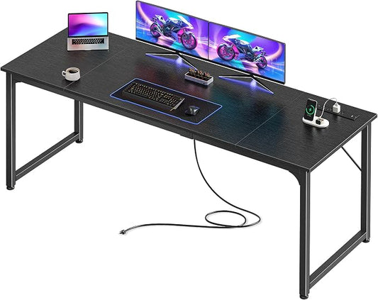 PRAISUN 70 X 24 Inch Computer Desk, Power Outlets, USB-C, Black | Office Desk with 4 AC Outlets, USB & USB-C, Sturdy Metal Frame, Spacious Desktop for Work, Writing, Study & Gaming by PRAISUN
